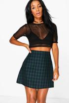Boohoo Lexie Tartan Check Woven A Line Mini Skirt Green