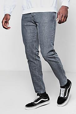 Boohoo Tapered Fit Grey Denim Jeans In 11oz