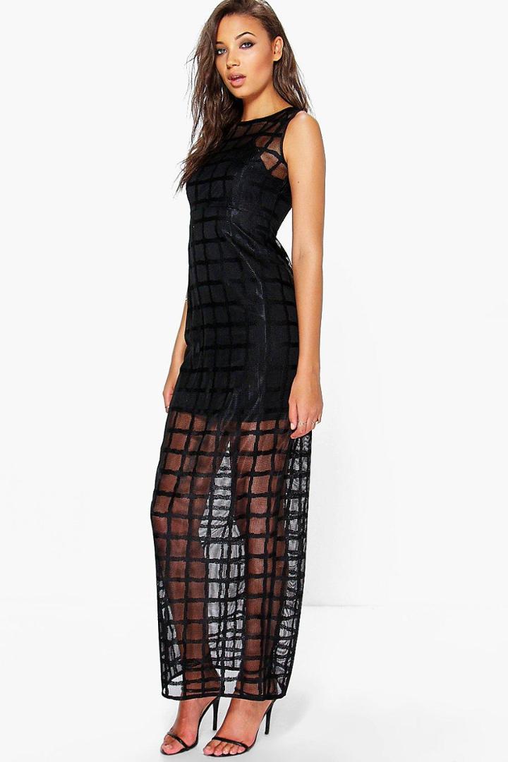 Boohoo Tall Narla Grid Print Maxi Dress Black
