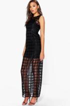 Boohoo Tall Narla Grid Print Maxi Dress Black