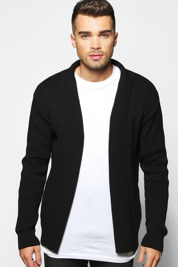 Boohoo Muscle Fit Ribbed Cardigan Black