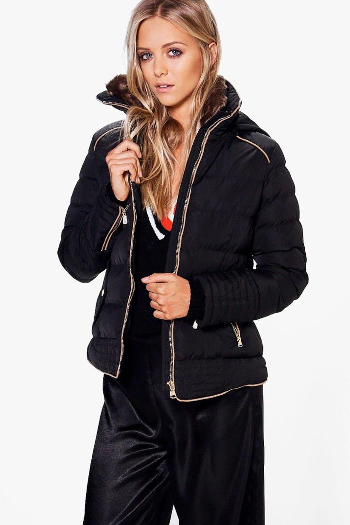 Boohoo Julia Fitted Bubble Coat Black