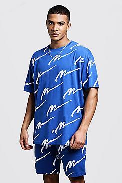 Boohoo All Over Man Printed Oversized T-shirt & Short Set