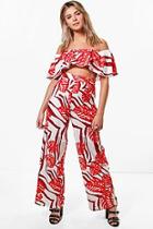 Boohoo Tayla Tropical Frill Bandeau & Trouser Co-ord