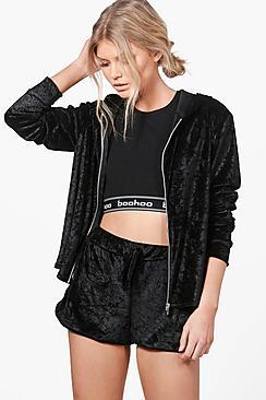 Boohoo Jasmine Velour Short And Hoodie Set