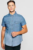 Boohoo Short Sleeve Denim Shirt With Double Pocket