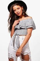 Boohoo Molly Striped Off The Shoulder Woven Crop Top