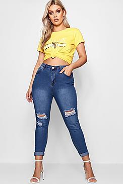 Boohoo Plus Abbi Ripped Knee Stretch Jean