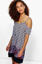 Boohoo Callie Cold Shoulder Border Print Shift Dress
