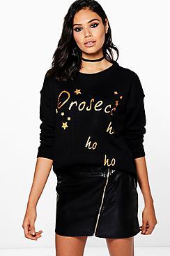 Boohoo Florence Gold Glitter Print Slogan Jumper