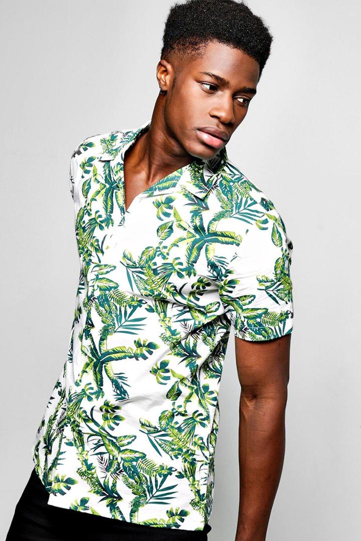 Boohoo Floral Print Revere Collar Shirt Stone
