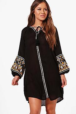 Boohoo Petite Jess Boutique Embroidered Smock Dress