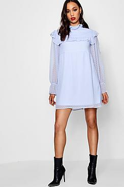 Boohoo Tall Steph Spot Ruffle Smock Dress