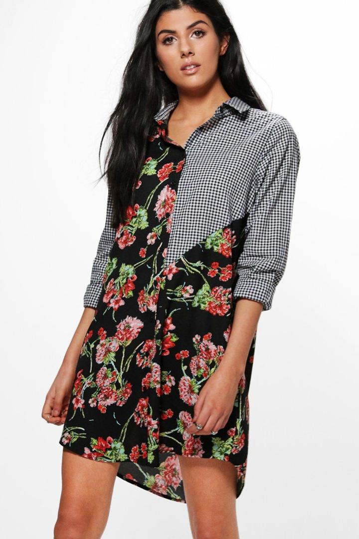 Boohoo Sophie Mixed Print Shirt Dress Multi