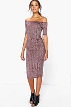 Boohoo Tall Imi Rib Off The Shoulder Dress