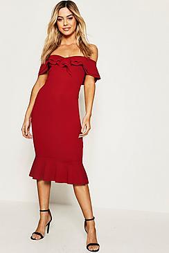 Boohoo Petite Bardot Midi Dress