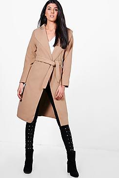 Boohoo Belted Wool Look Shawl Collar Coat