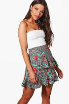 Boohoo Eva Gingham Floral Ruffle Wrap Mini Skirt