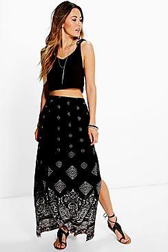 Boohoo Francesca Border Print Maxi Skirt