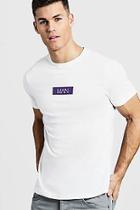 Boohoo Man Purple Box Logo Print T-shirt