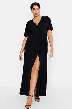 Boohoo Plus Kimono Sleeve Wrap Maxi Dress
