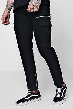 Boohoo Slim Fit Cargo Trousers With Zips