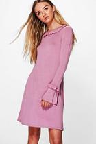 Boohoo Stacey Ruffle Sleeve And Collar Shift Dress