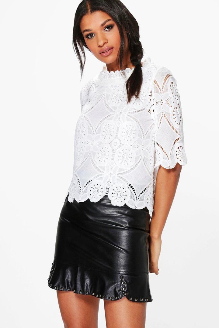 Boohoo Evie Crochet Lace Shell Top White