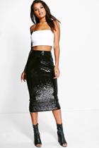 Boohoo Kaia Longer Line Sequin Midi Skirt Black