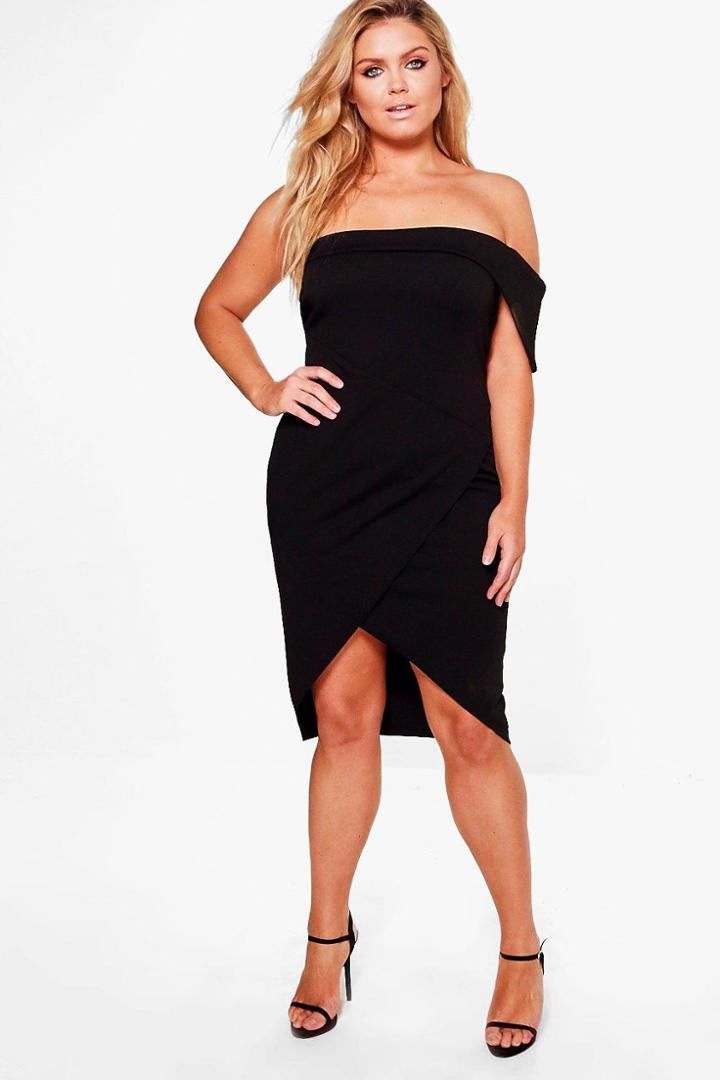 Boohoo Plus Jess Bandeau Wrap Midi Dress Black