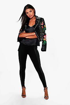 Boohoo Amal Leather Look Suedette And Ponte Panel Leggings