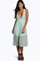 Boohoo Tanya Metallic Star Print Plunge Neck Skater Dress