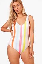 Boohoo Plus Katie Stripe Scoop Back Swimsuit