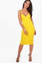 Boohoo Caroline Crepe Plunge Neck Midi Dress Yellow