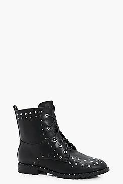 Boohoo Anna Stud Trim Hiker Boot