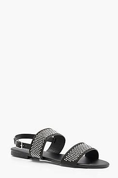 Boohoo Skye Wide Fit Pin Stud Double Strap Sandals