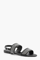 Boohoo Skye Wide Fit Pin Stud Double Strap Sandals
