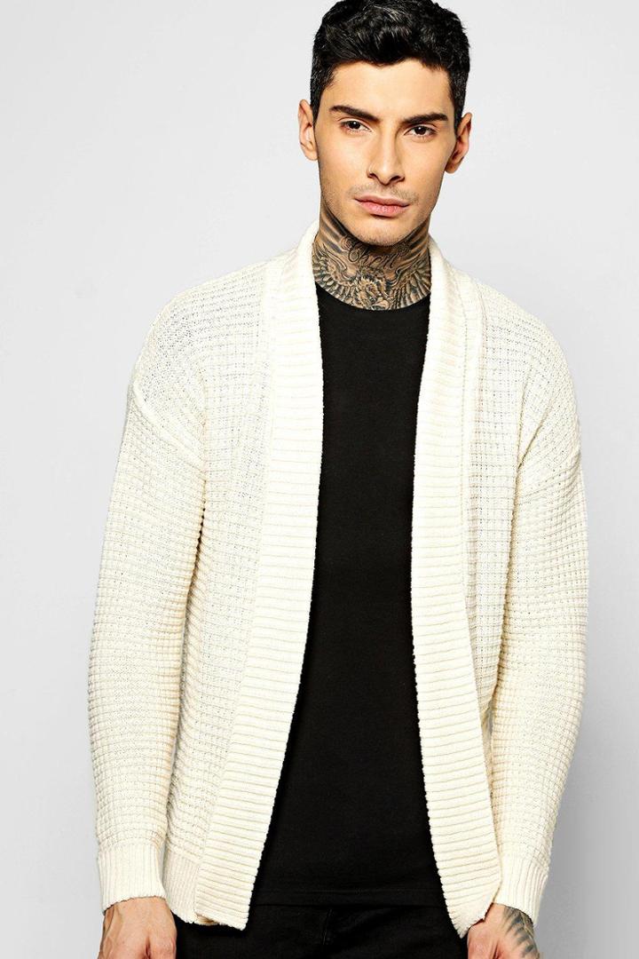 Boohoo Textured Knit Edge To Edge Cardigan Oatmeal