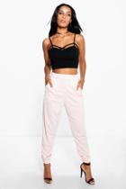 Boohoo Bahati Ribbed Waistband Relaxed Joggers Nude