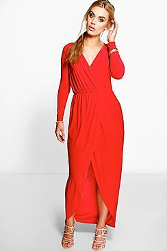 Boohoo Plus Slinky Wrap Front Maxi Dress