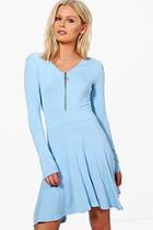 Boohoo Zoe Zip Front Skater Dress