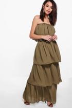 Boohoo Brigitte Off Shoulder Ruffle Maxi Dress Khaki