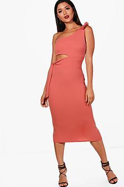 Boohoo Alesha One Shoulder Tie Detail Midi Dress
