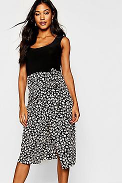 Boohoo Leopard Print Wrap Tie Midi Skirt