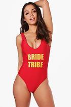 Boohoo Mexico Bride Tribe Slogan Scoop Swimsuit