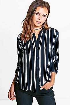 Boohoo Petite Striped Oversized Shirt