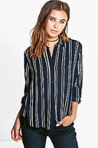 Boohoo Petite Striped Oversized Shirt