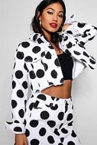 Boohoo Lorna Polkadot Cropped Denim Jacket