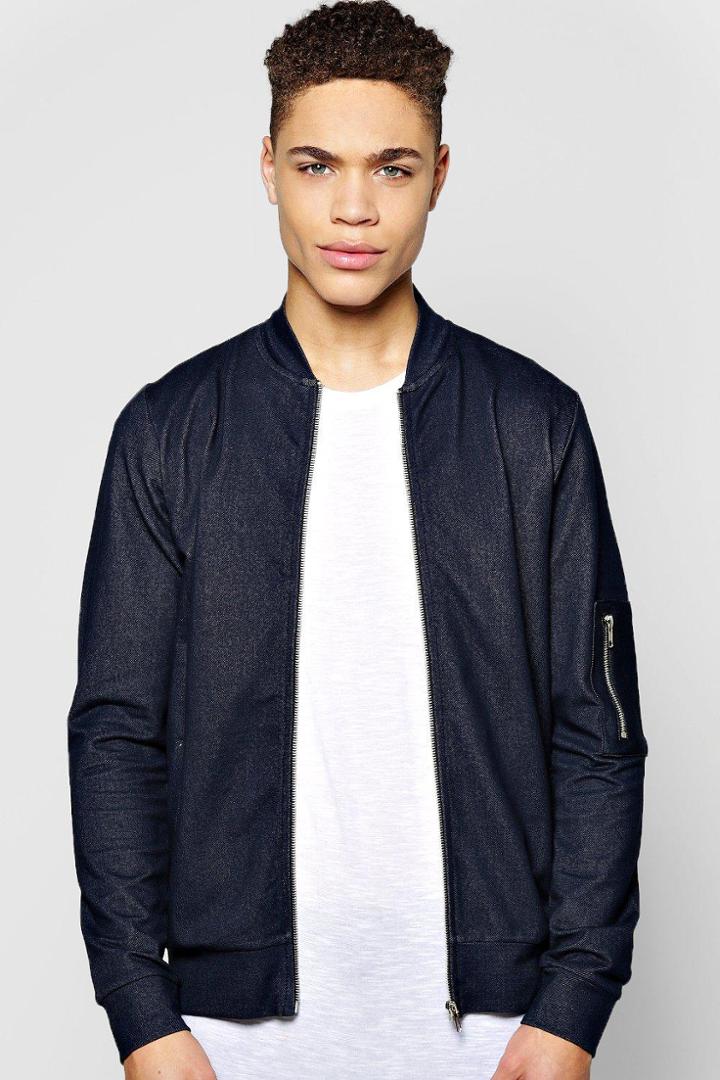 Boohoo Denim Jersey Ma1 Bomber Indigo