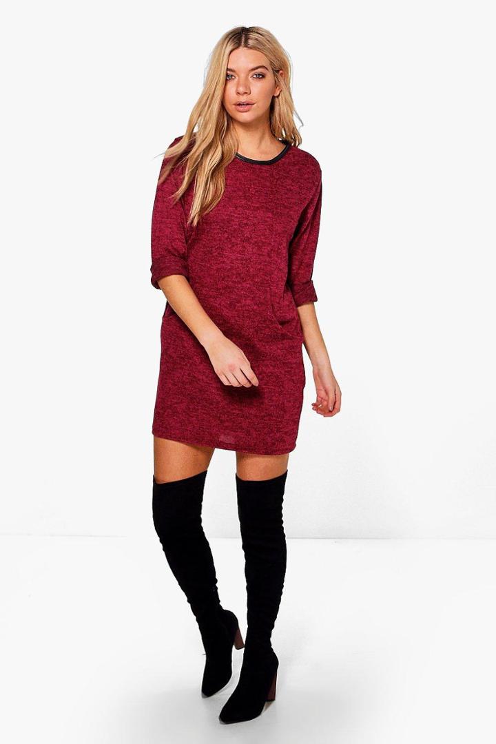 Boohoo Nicole Marl Knit Dress Wine
